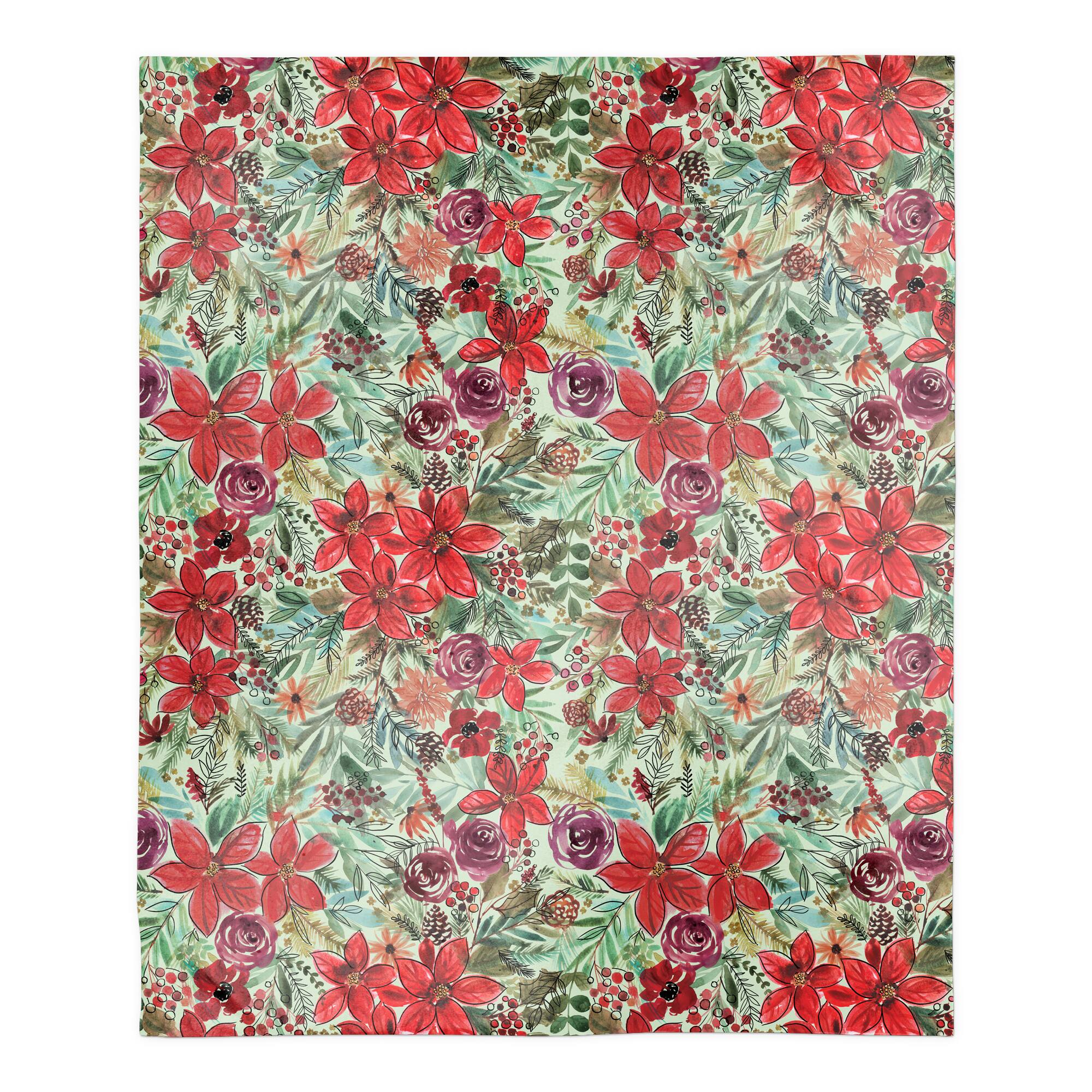Holiday Blooms Pattern Sherpa Fleece Blanket